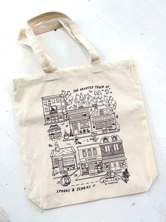 HAUNTED TOWN TOTE BAG